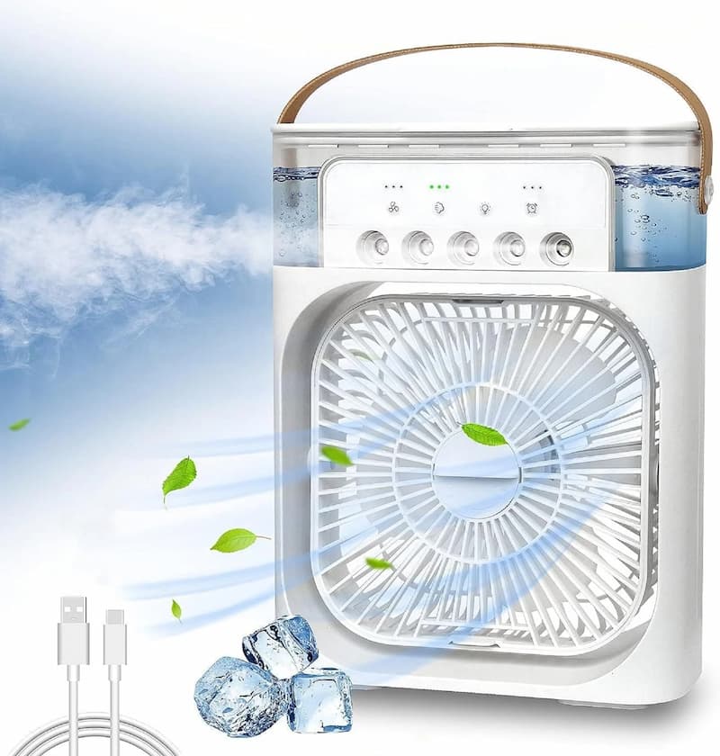 Humidifier Cooling Fan, Personal USB Air Cooler Fan, Mini Air Freshener Cooling Fan, Water Mist Humidification Fan, 3 In 1 Portable Fan Air Conditioner, Desktop Electric Fan Air Cooler, LED Light Humidifier, USB Powered